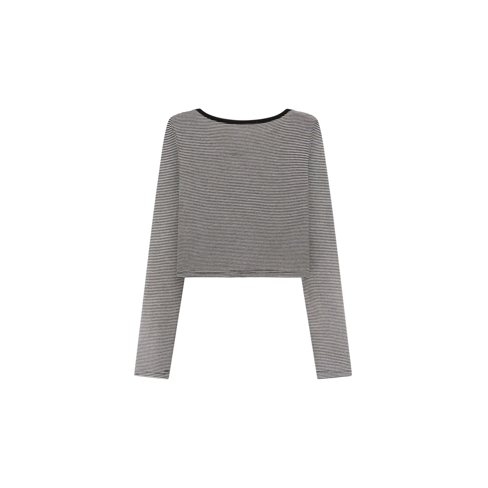 Lace U-Neck Striped Crop Long-Sleeved Top