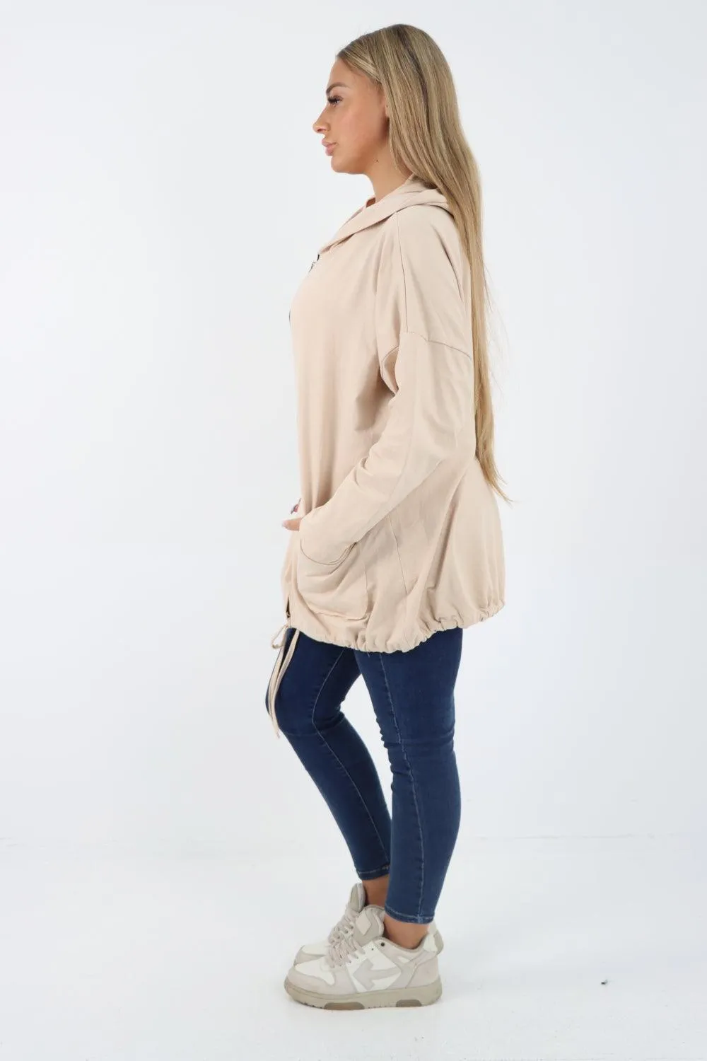 Longline Zip Pockets Hooded Top