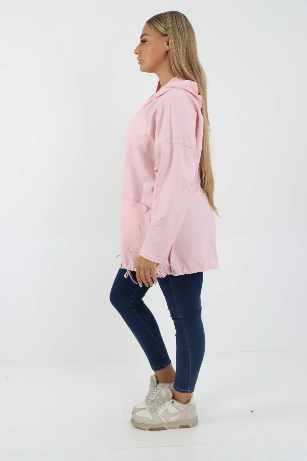 Longline Zip Pockets Hooded Top