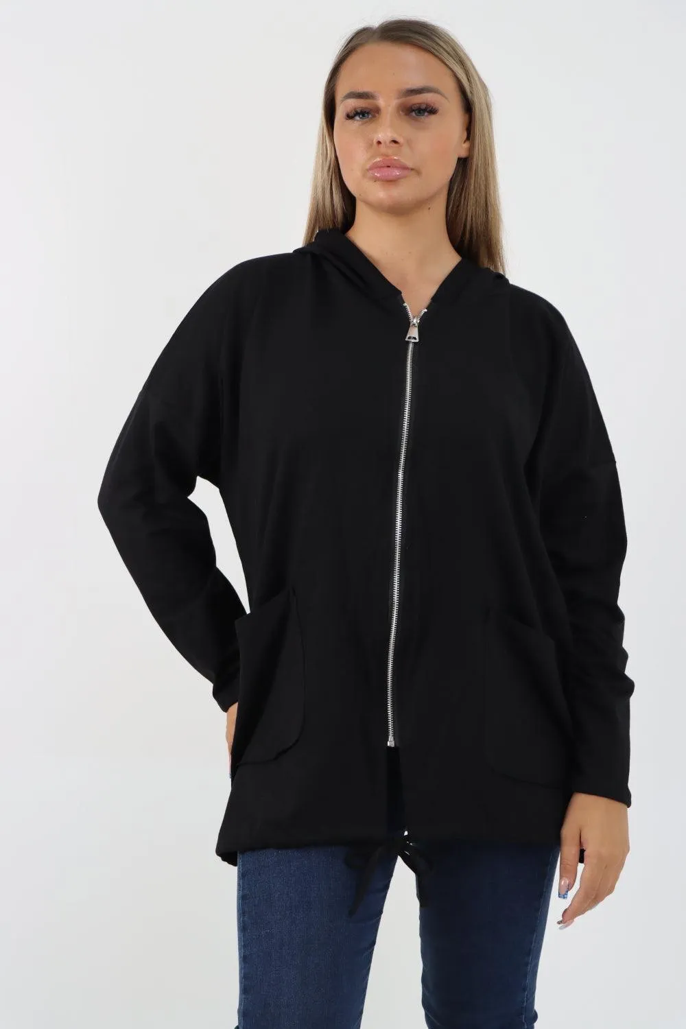 Longline Zip Pockets Hooded Top