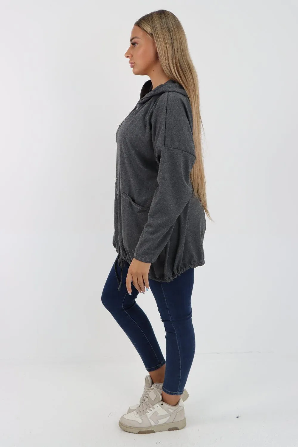 Longline Zip Pockets Hooded Top