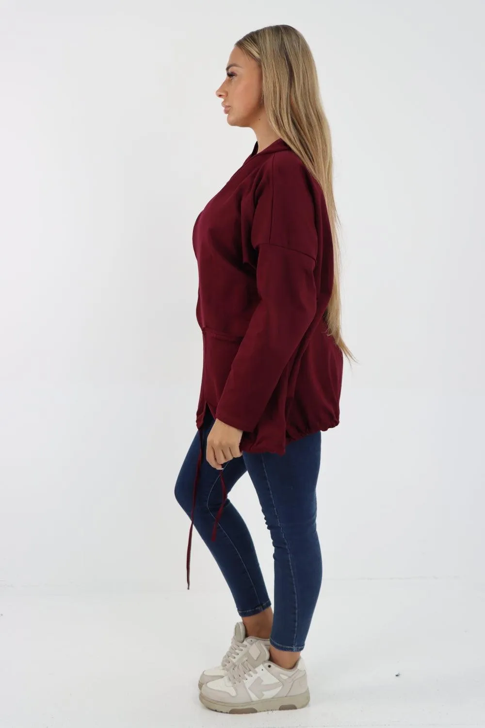 Longline Zip Pockets Hooded Top