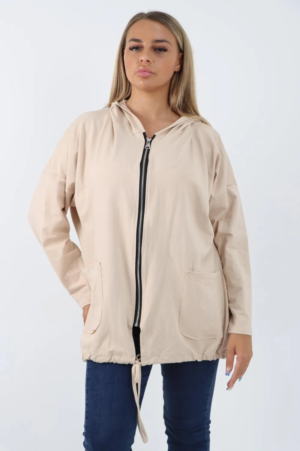 Longline Zip Pockets Hooded Top
