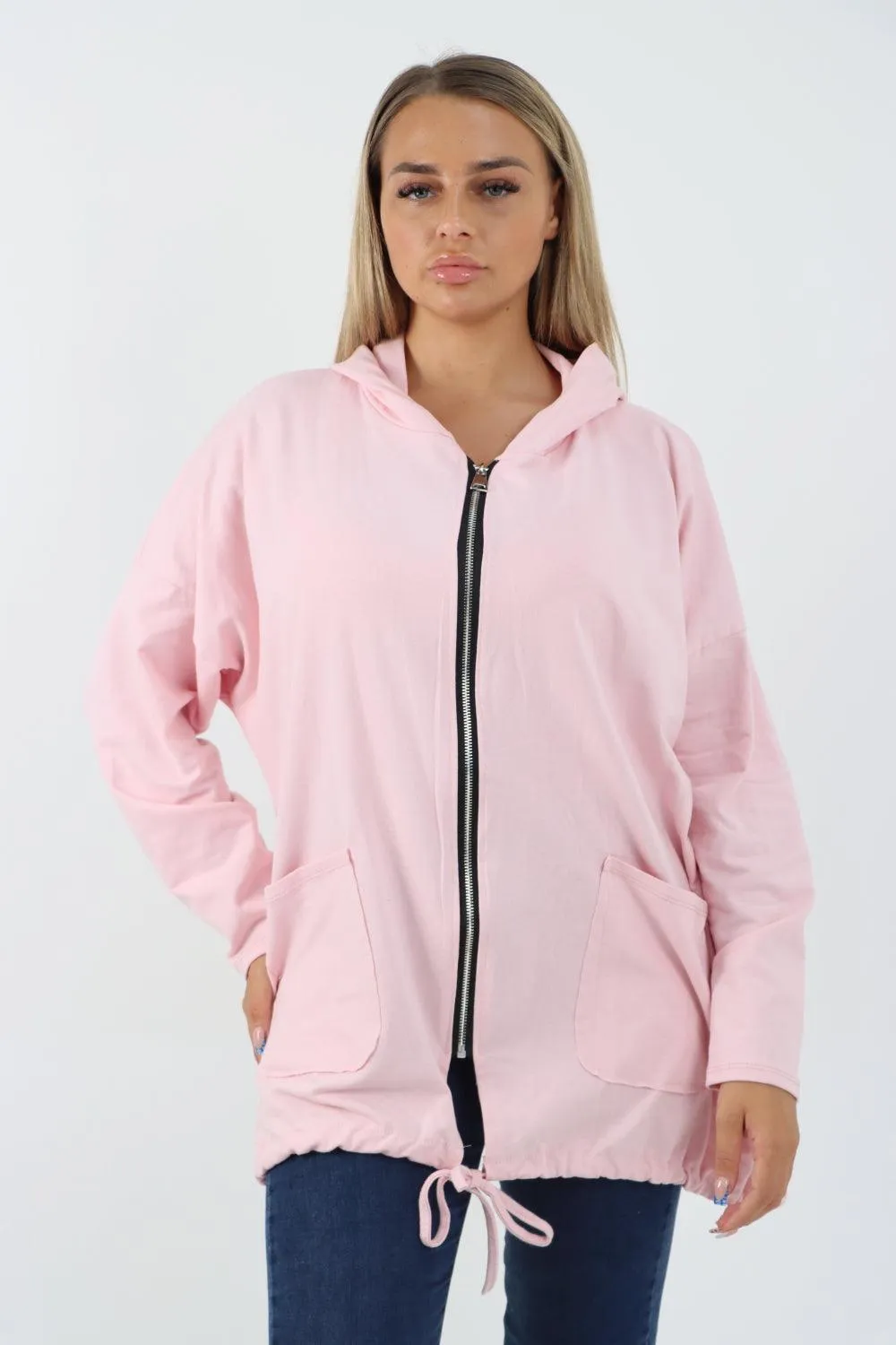 Longline Zip Pockets Hooded Top