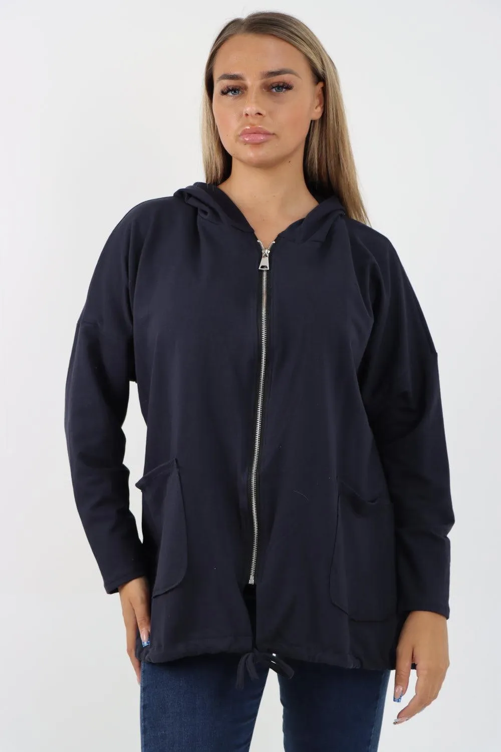 Longline Zip Pockets Hooded Top