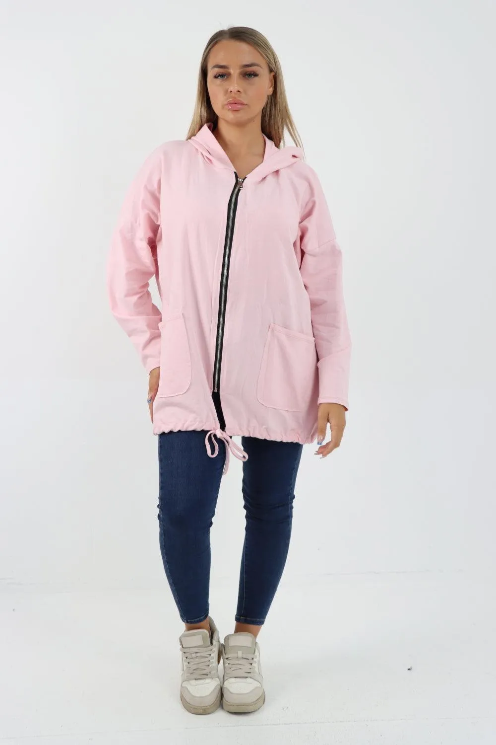 Longline Zip Pockets Hooded Top