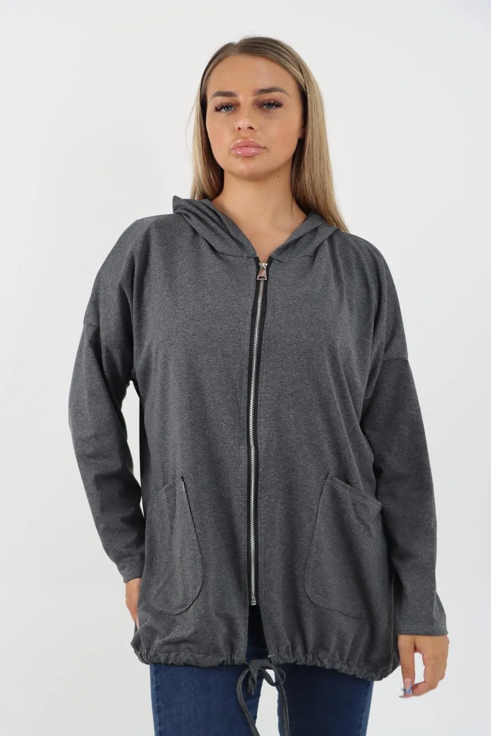 Longline Zip Pockets Hooded Top