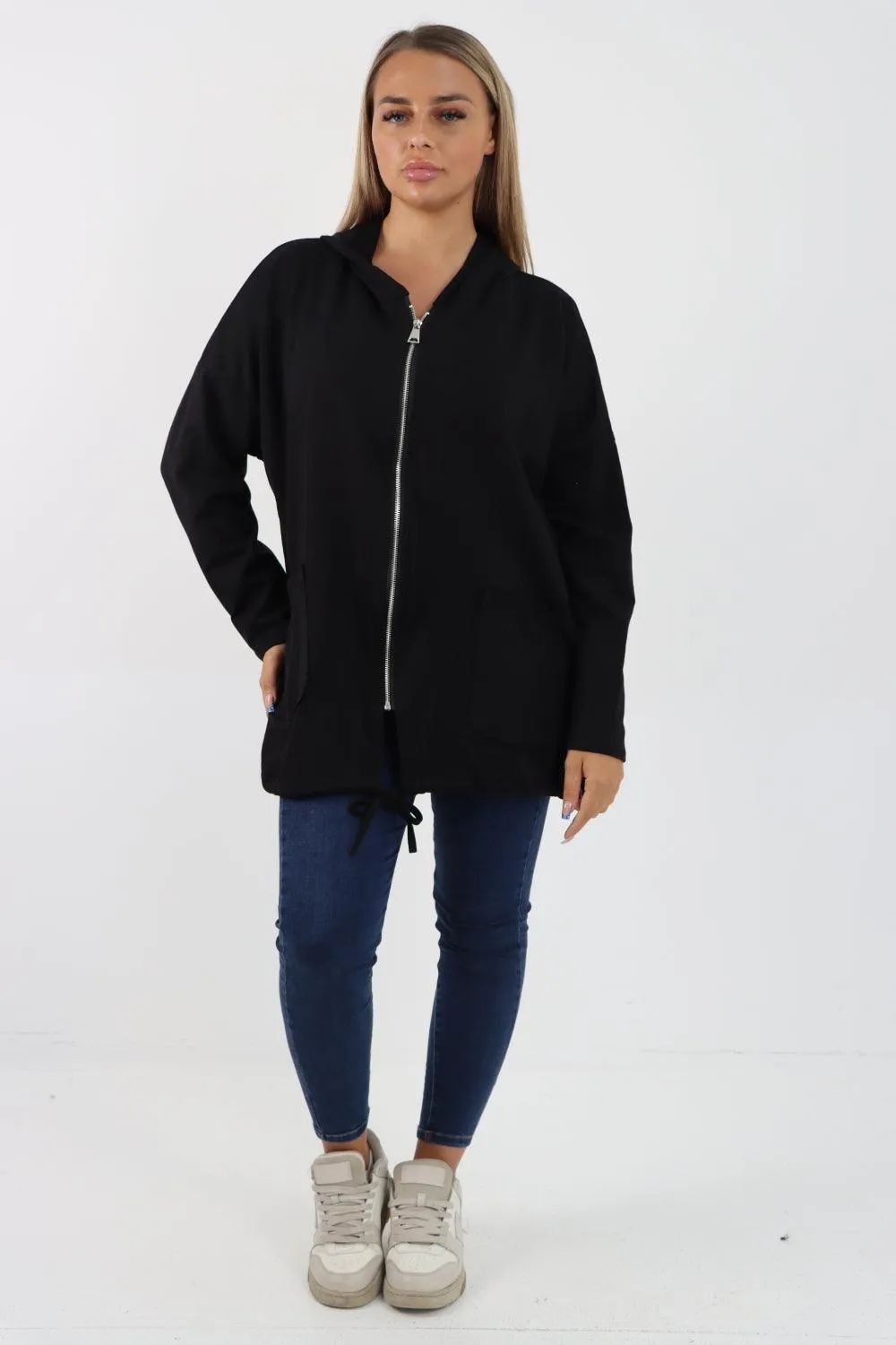 Longline Zip Pockets Hooded Top