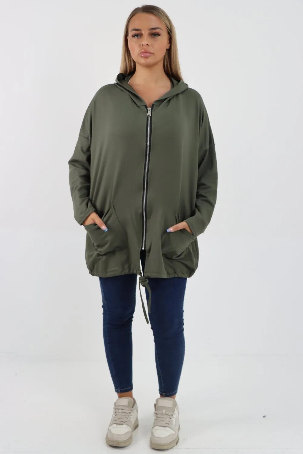 Longline Zip Pockets Hooded Top