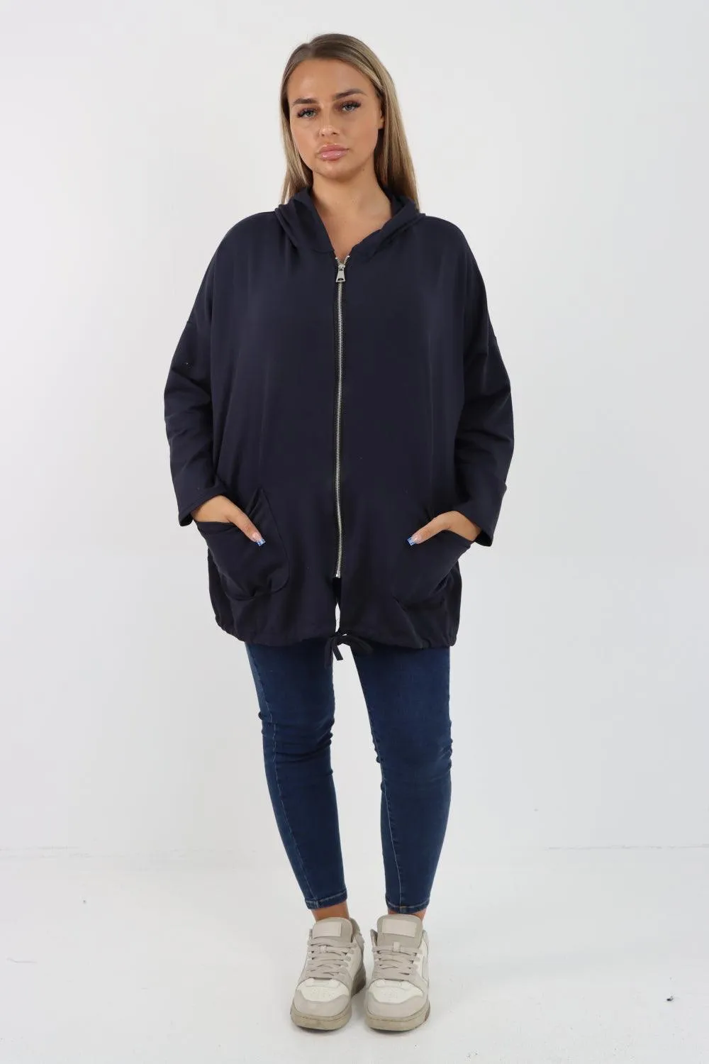 Longline Zip Pockets Hooded Top
