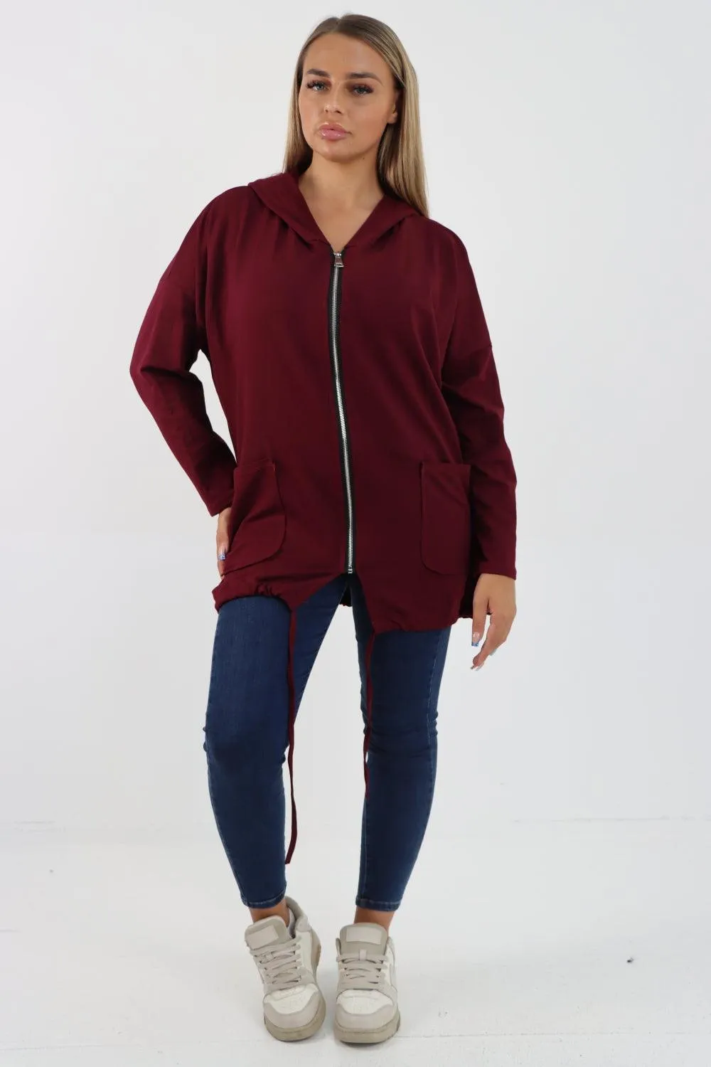 Longline Zip Pockets Hooded Top