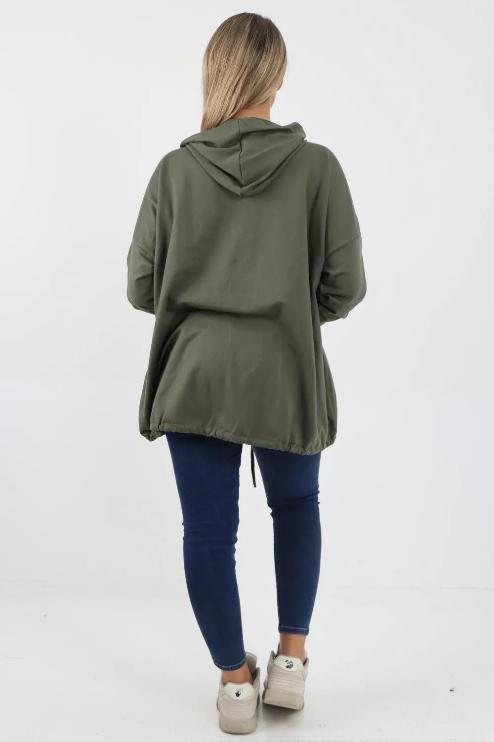 Longline Zip Pockets Hooded Top