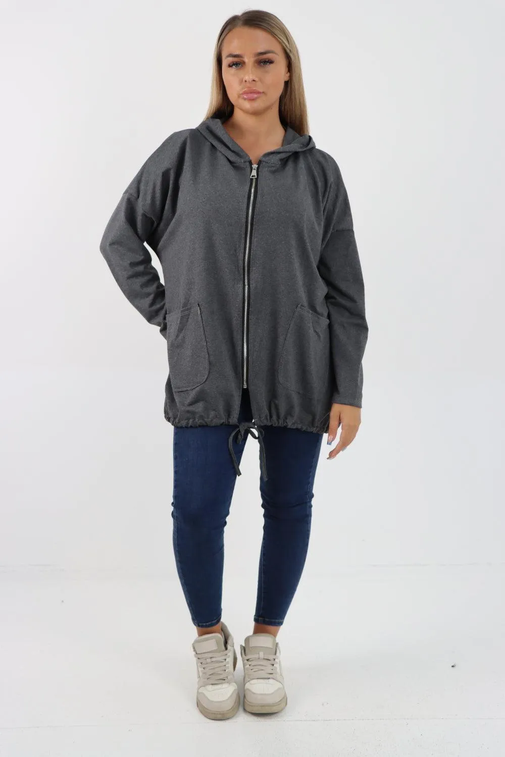 Longline Zip Pockets Hooded Top