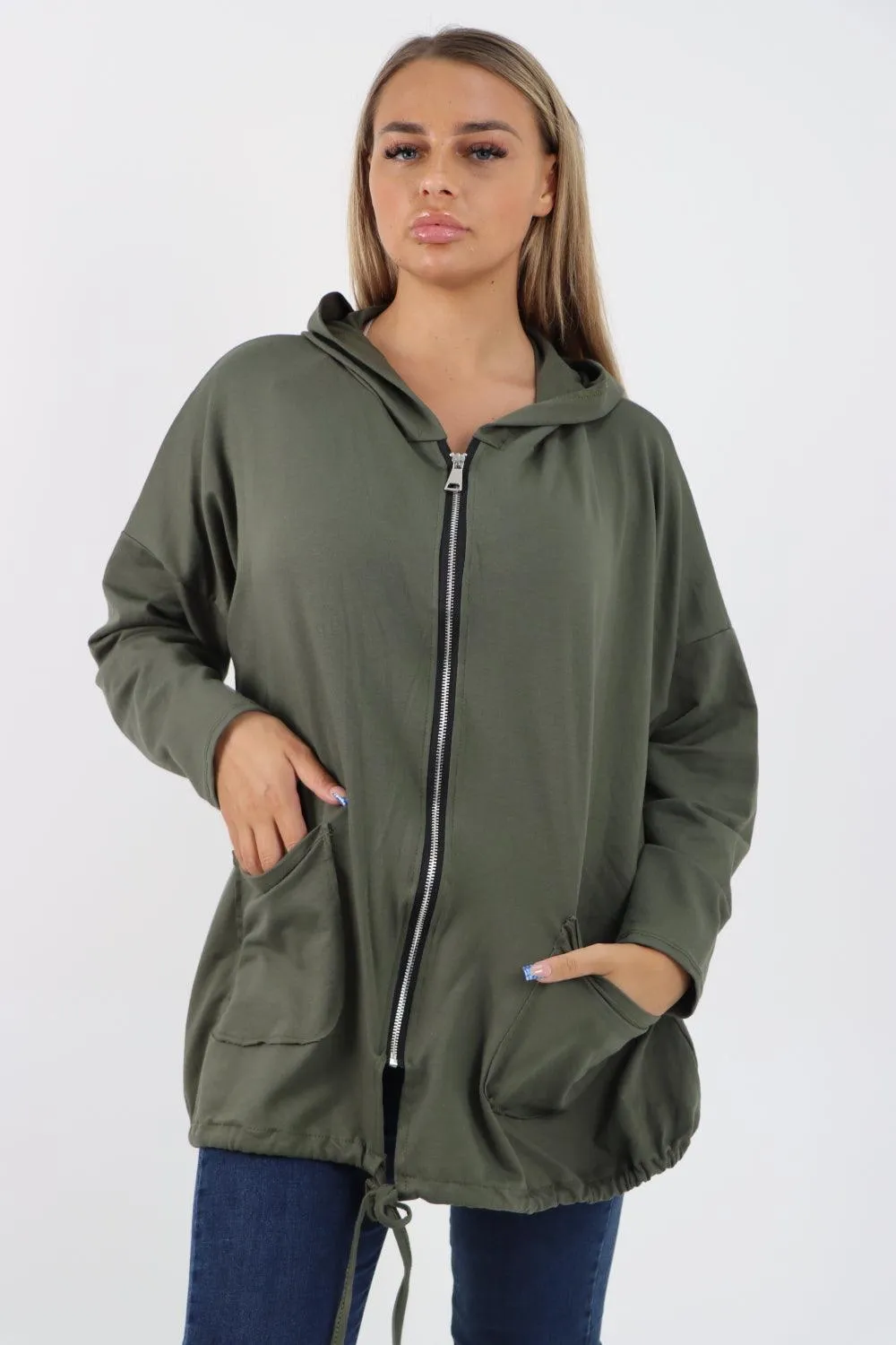 Longline Zip Pockets Hooded Top