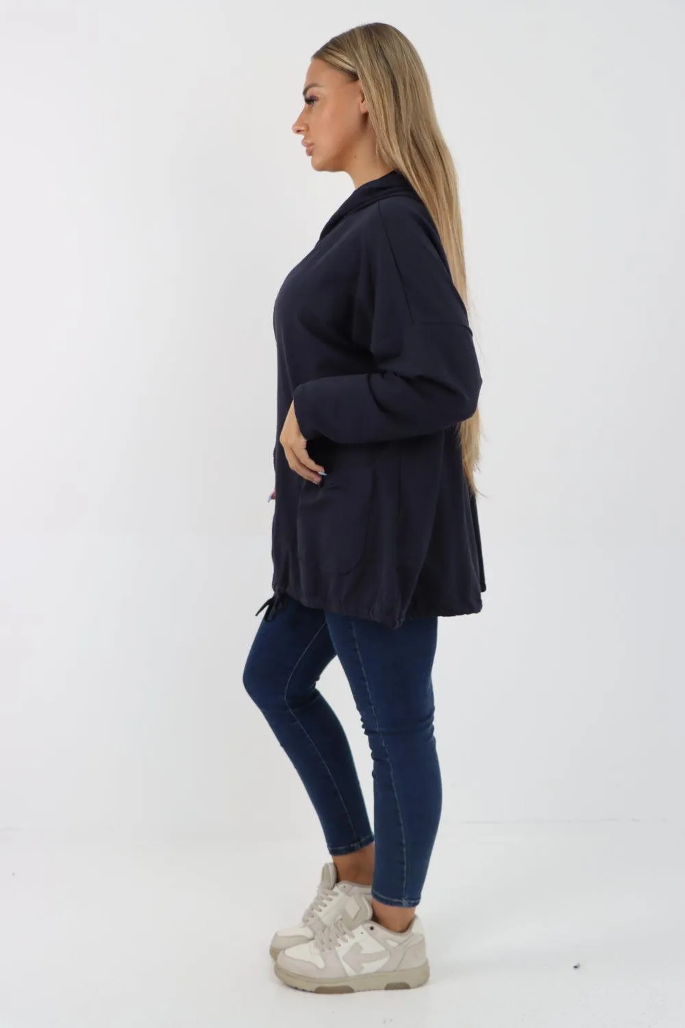 Longline Zip Pockets Hooded Top