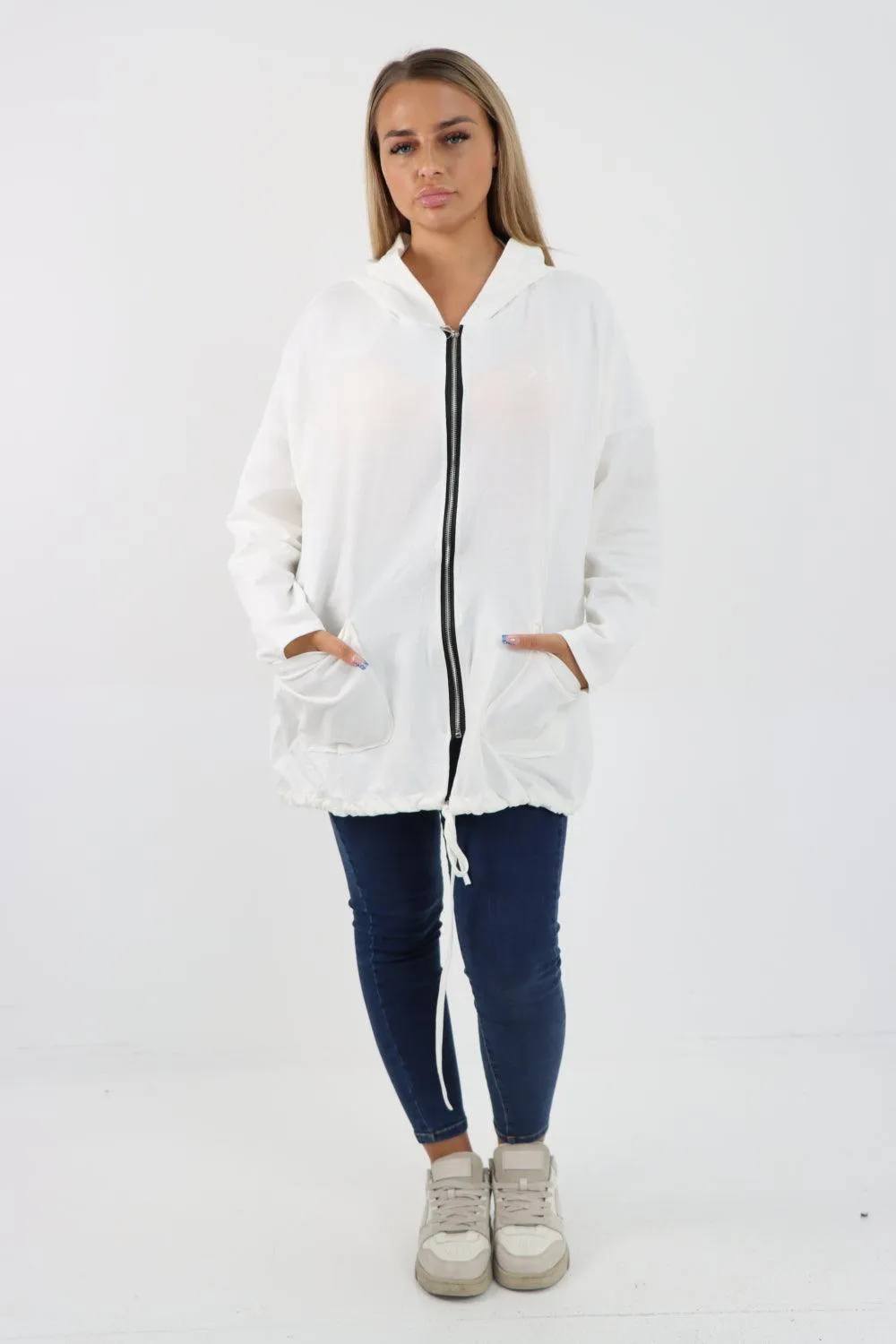 Longline Zip Pockets Hooded Top
