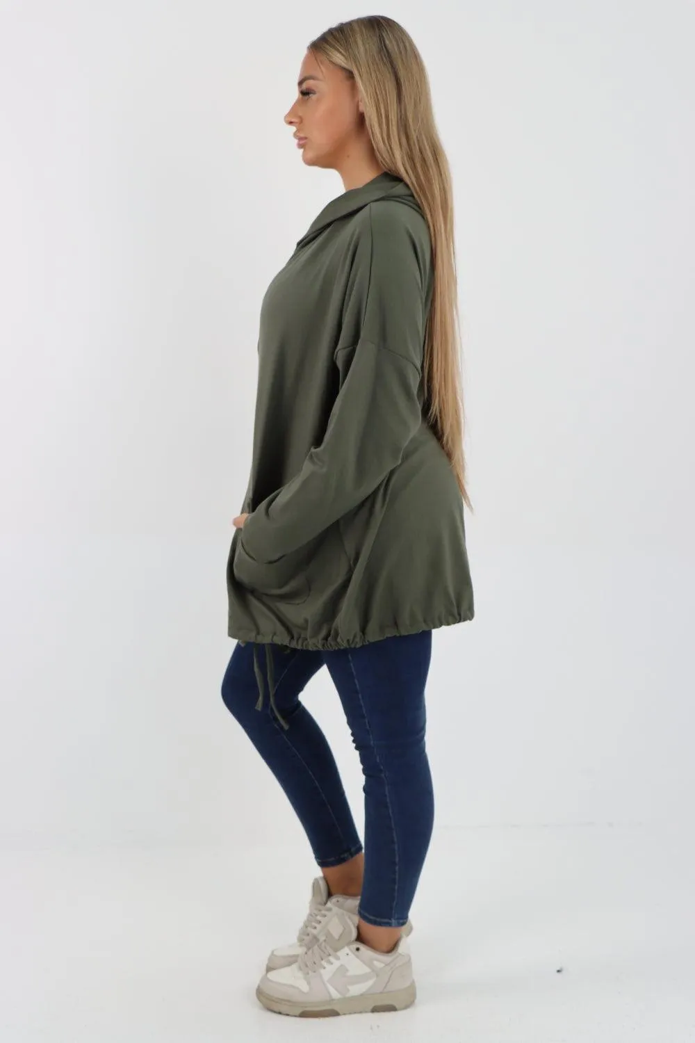 Longline Zip Pockets Hooded Top