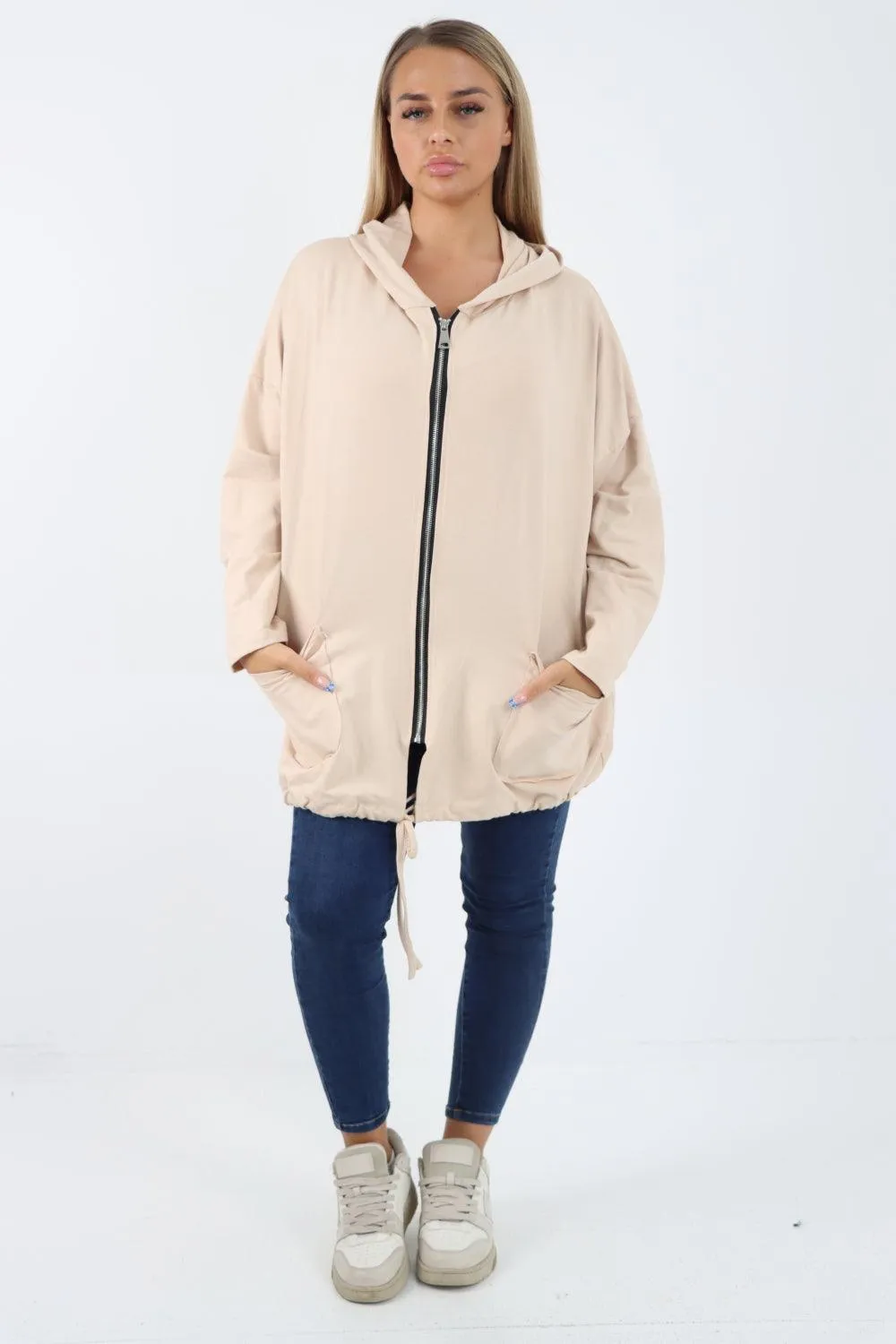 Longline Zip Pockets Hooded Top