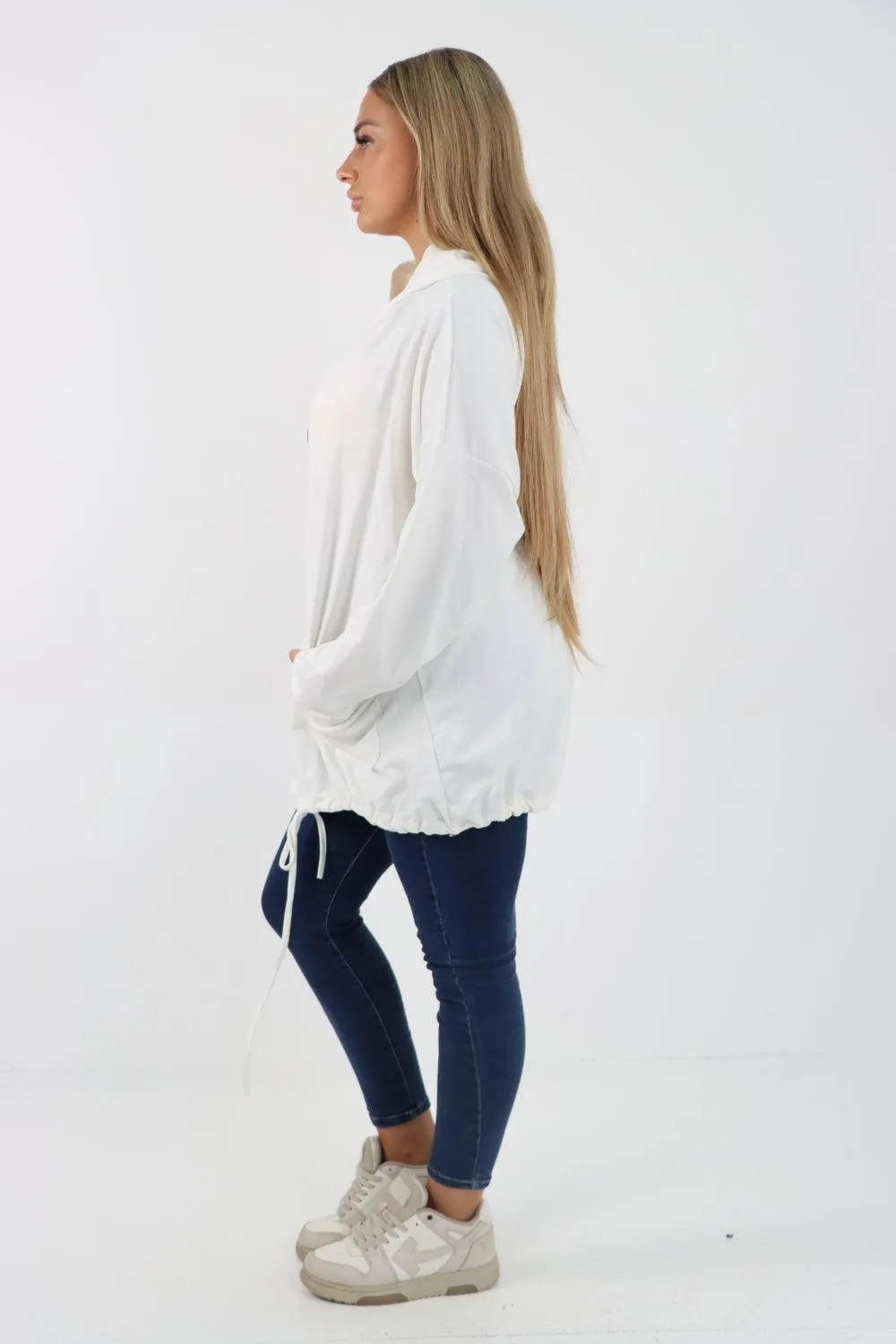 Longline Zip Pockets Hooded Top