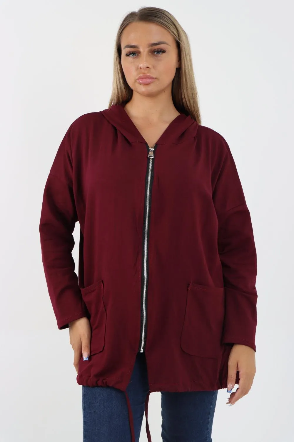 Longline Zip Pockets Hooded Top
