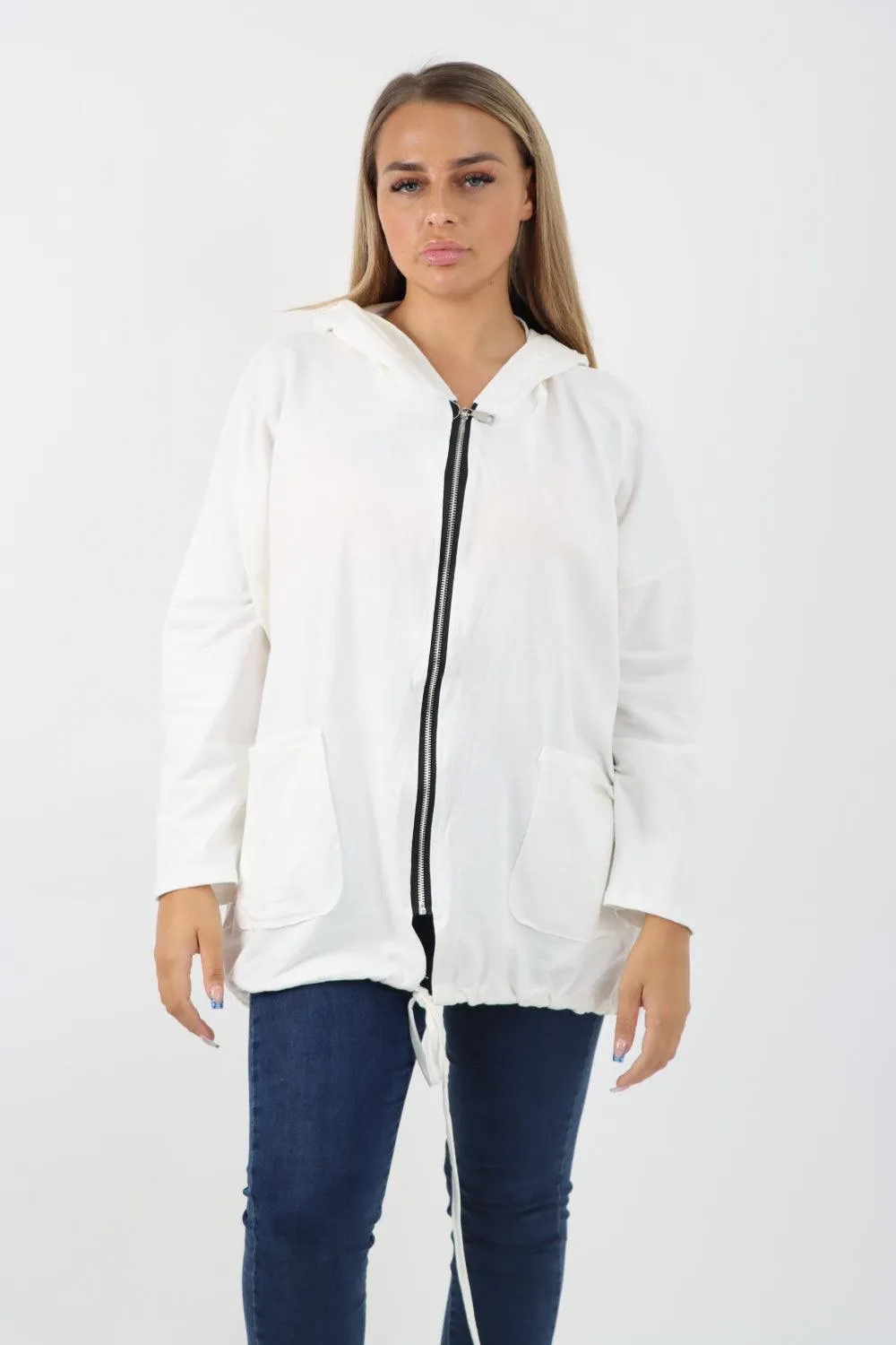 Longline Zip Pockets Hooded Top