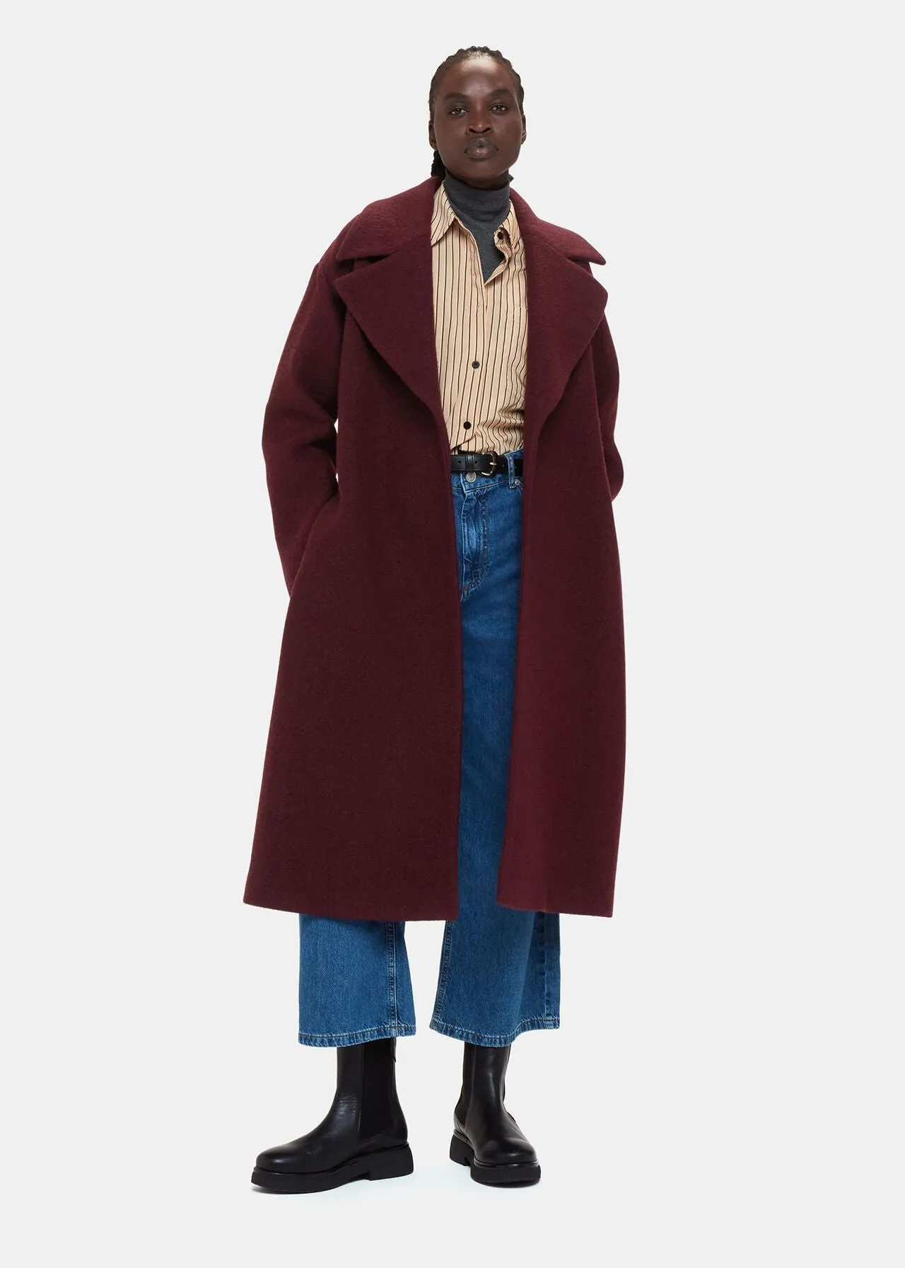 Lorna Wrap Wool Coat Burgundy