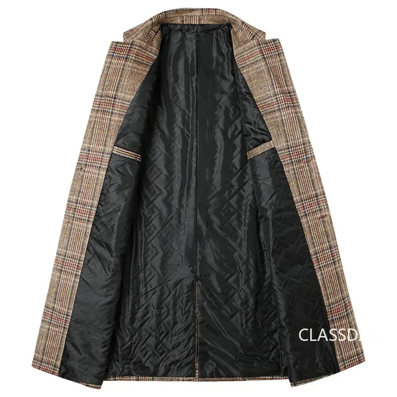 Men Plaid Wool Blends Long Winter Jackets Cashmere Trench Coats High Quality Winter Coats Male Business Casual Wool Trench Coats