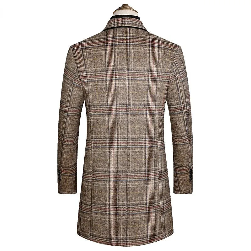 Men Plaid Wool Blends Long Winter Jackets Cashmere Trench Coats High Quality Winter Coats Male Business Casual Wool Trench Coats