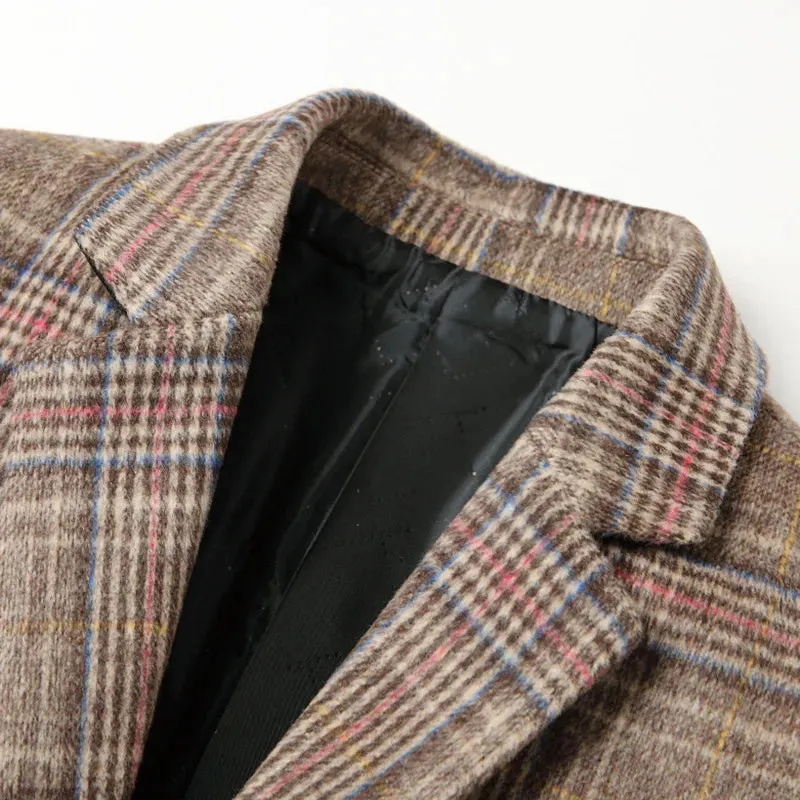 Men Plaid Wool Blends Long Winter Jackets Cashmere Trench Coats High Quality Winter Coats Male Business Casual Wool Trench Coats