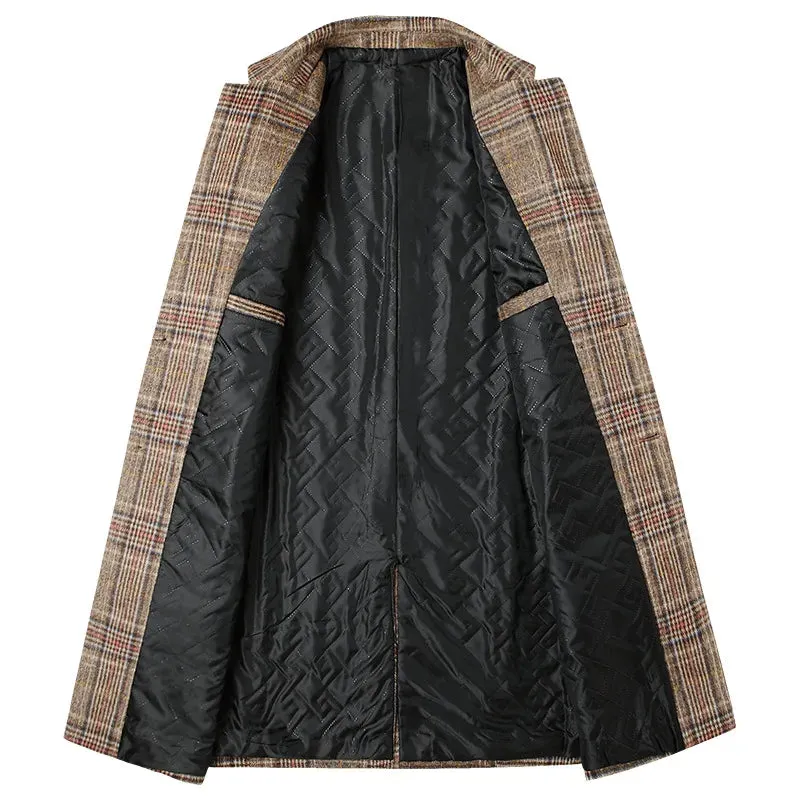 Men Plaid Wool Blends Long Winter Jackets Cashmere Trench Coats High Quality Winter Coats Male Business Casual Wool Trench Coats