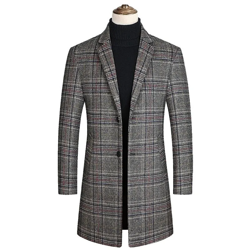 Men Plaid Wool Blends Long Winter Jackets Cashmere Trench Coats High Quality Winter Coats Male Business Casual Wool Trench Coats