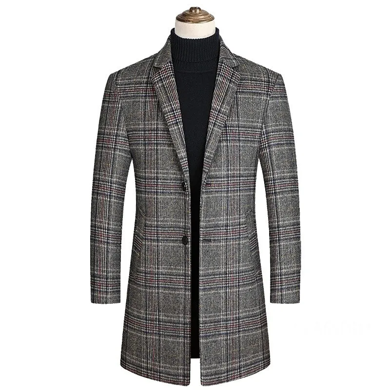 Men Plaid Wool Blends Long Winter Jackets Cashmere Trench Coats High Quality Winter Coats Male Business Casual Wool Trench Coats