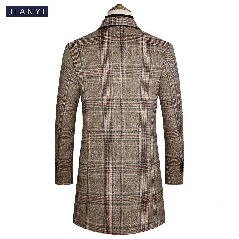 Men Plaid Wool Blends Long Winter Jackets Cashmere Trench Coats High Quality Winter Coats Male Business Casual Wool Trench Coats