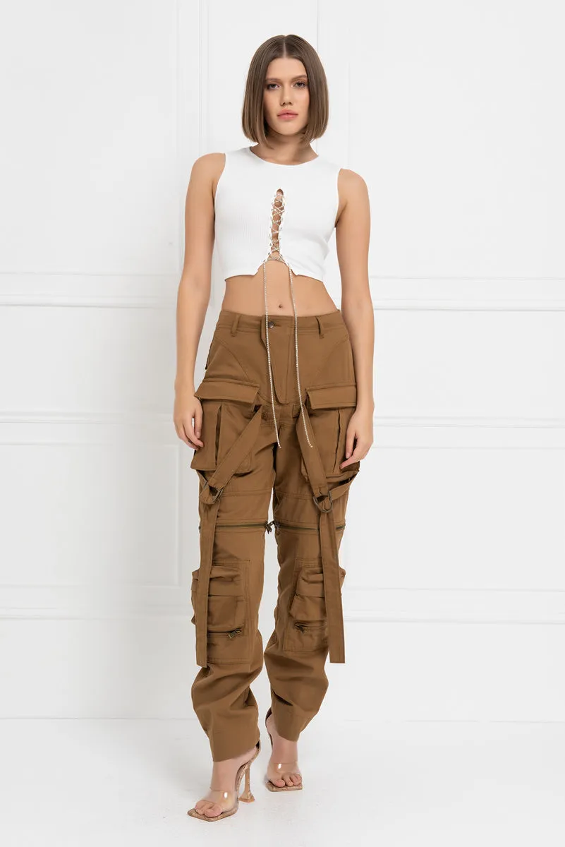 Miley Rhinestone Lace Up Ribbed Crop Tank Top - White