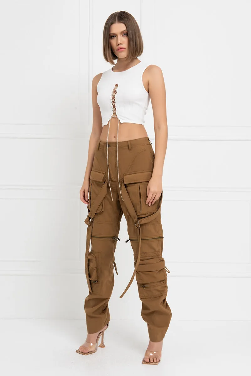Miley Rhinestone Lace Up Ribbed Crop Tank Top - White