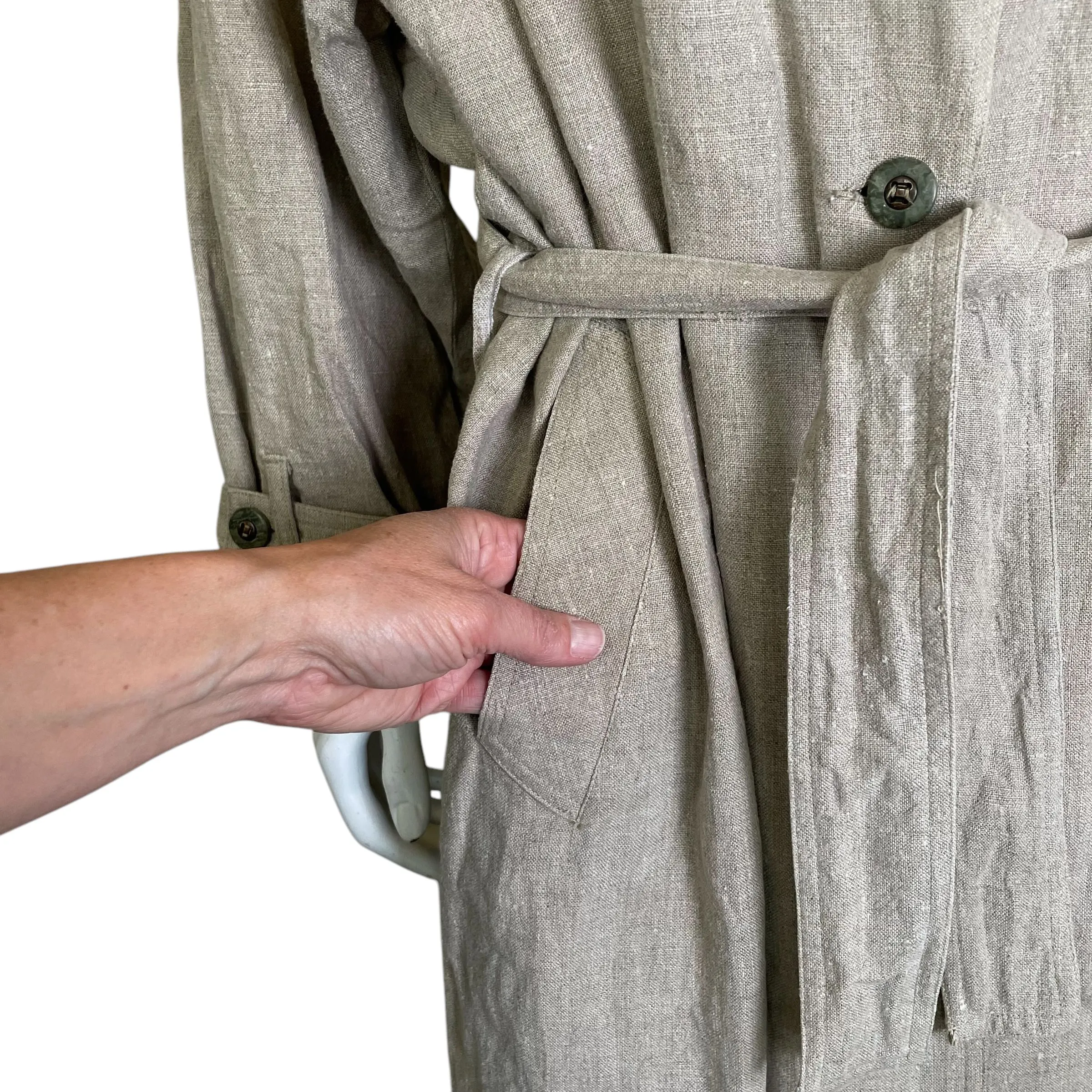 Moda BB Dakota | Women's Oatmeal Linen Long Trench Coat | Size: L