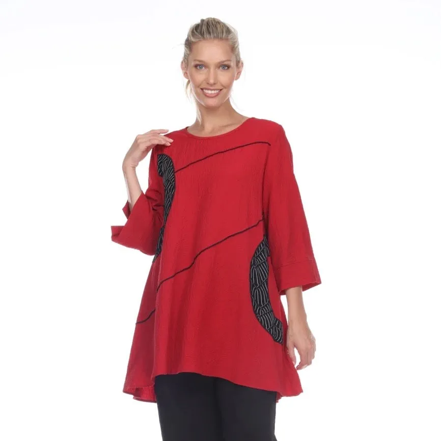 Moonlight Tunic w/ Half-Circles Trim in Red/Black - 2750
