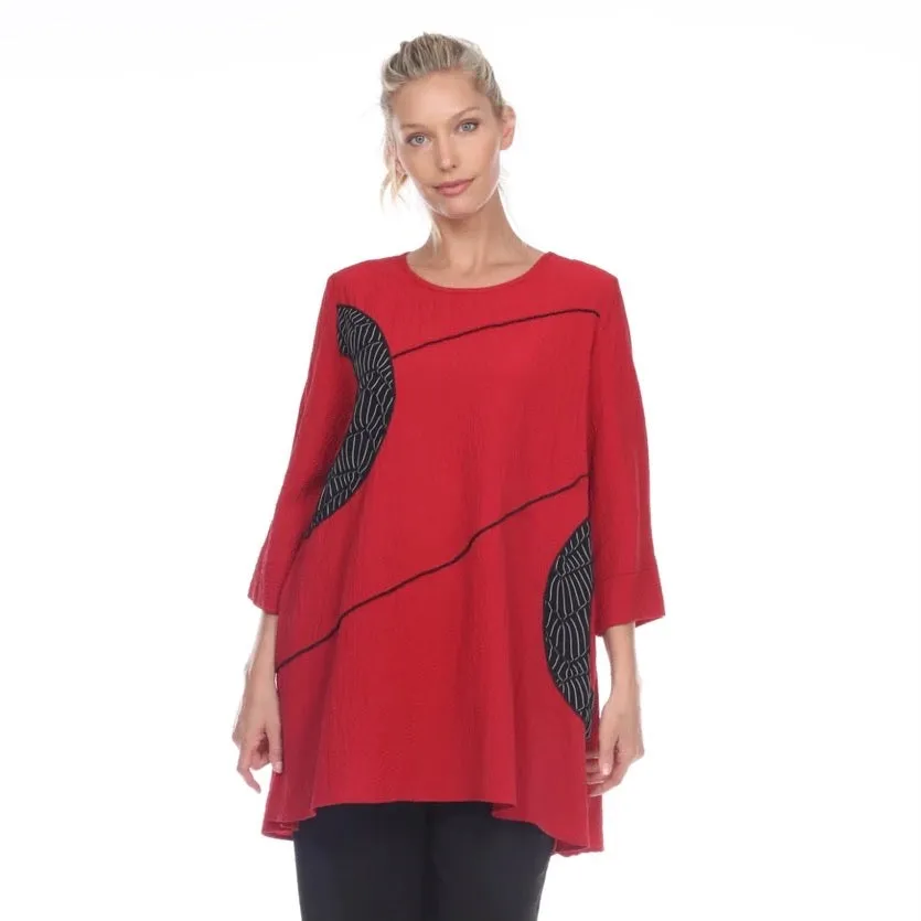 Moonlight Tunic w/ Half-Circles Trim in Red/Black - 2750