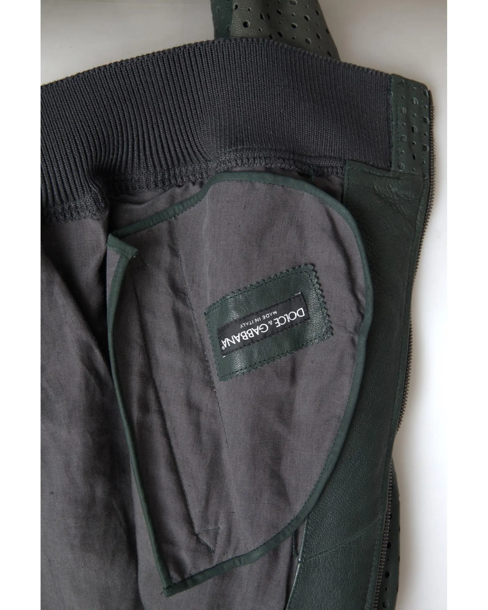 Perforated Leather Bomber Jacket with Full Zipper Closure
