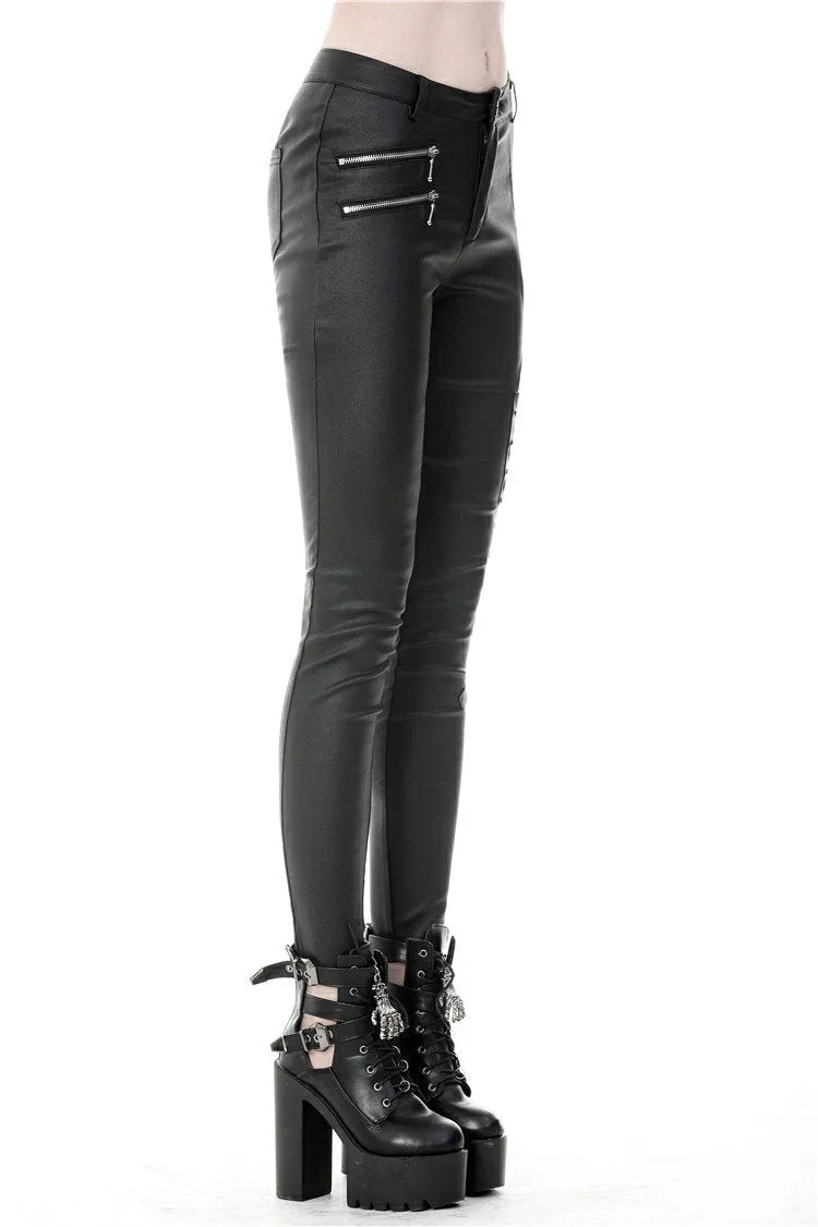 Punk sexy hollow thigh asymmetrical PU trousers PW096