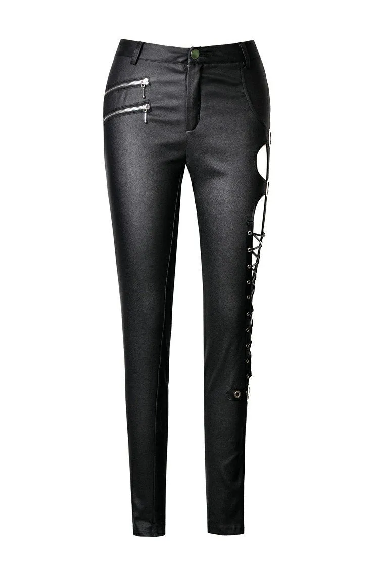 Punk sexy hollow thigh asymmetrical PU trousers PW096