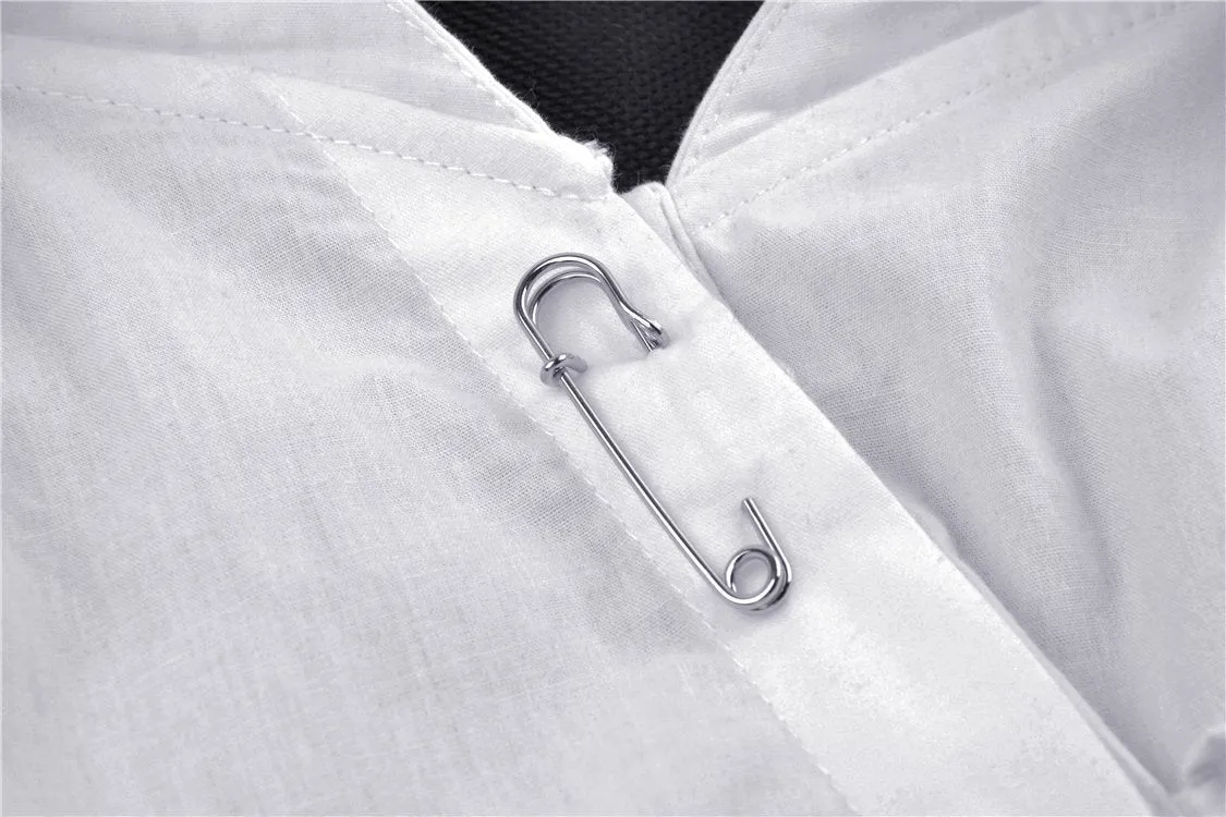 Punk Whiteite safety pin asymmetrical chain-strap blouse IW079