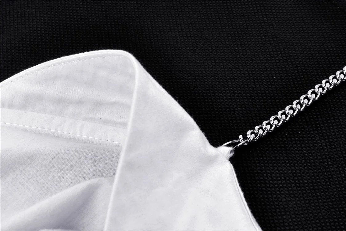 Punk Whiteite safety pin asymmetrical chain-strap blouse IW079