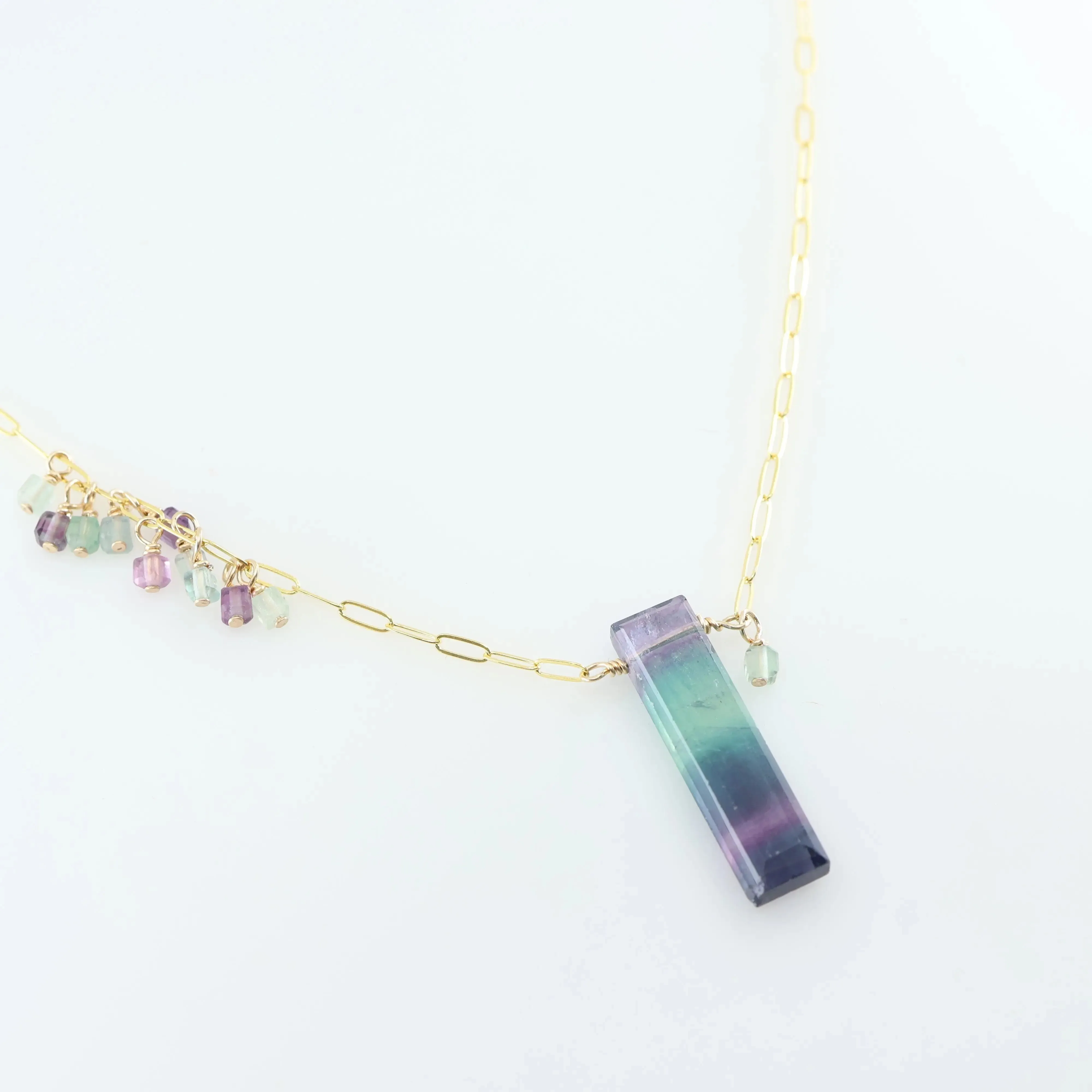 Rainbow Fluorite Rectangle and Asymmetrical Gemstone Cluster Necklace