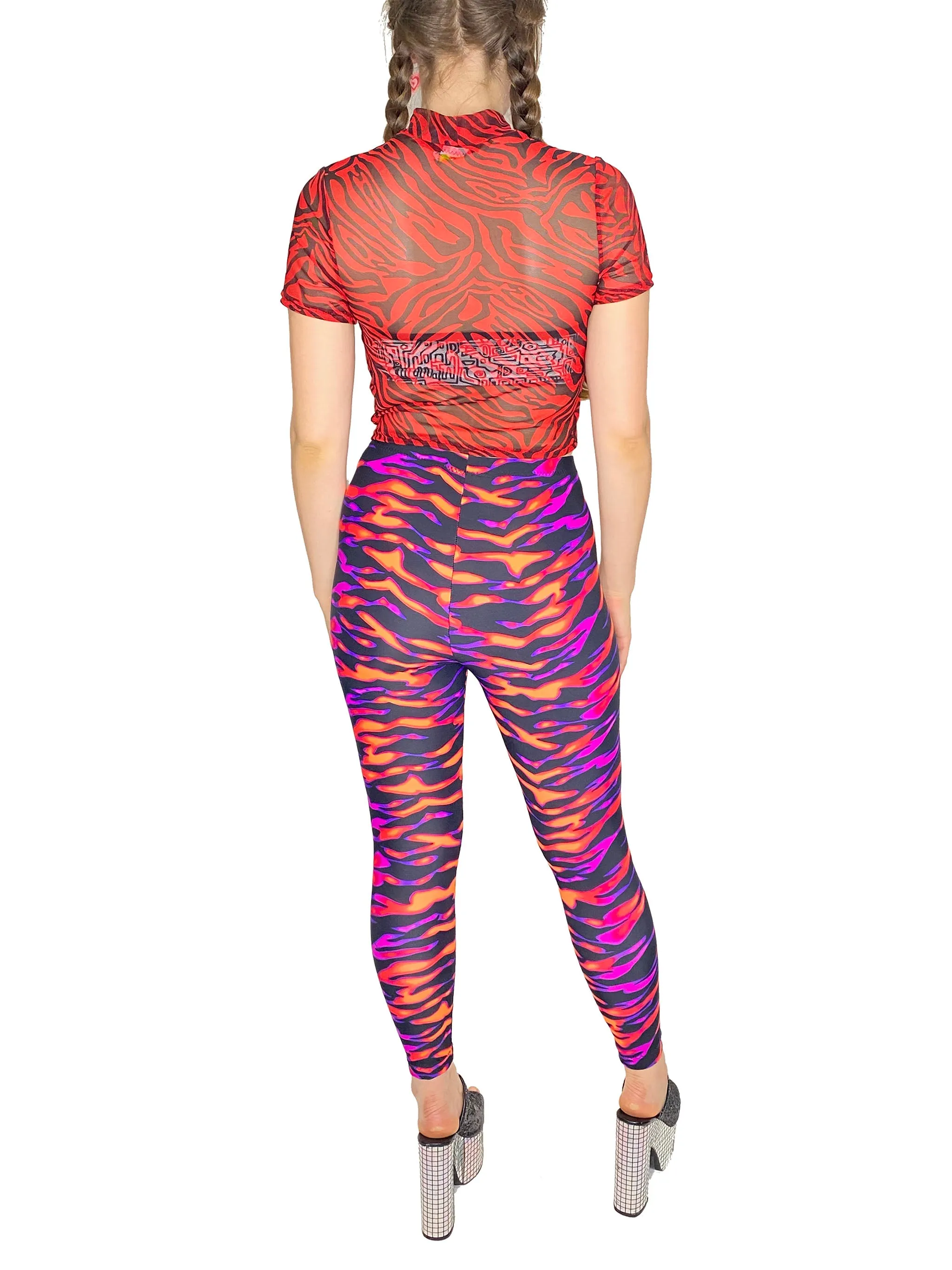Red Zebra Mesh Mock Crop Top