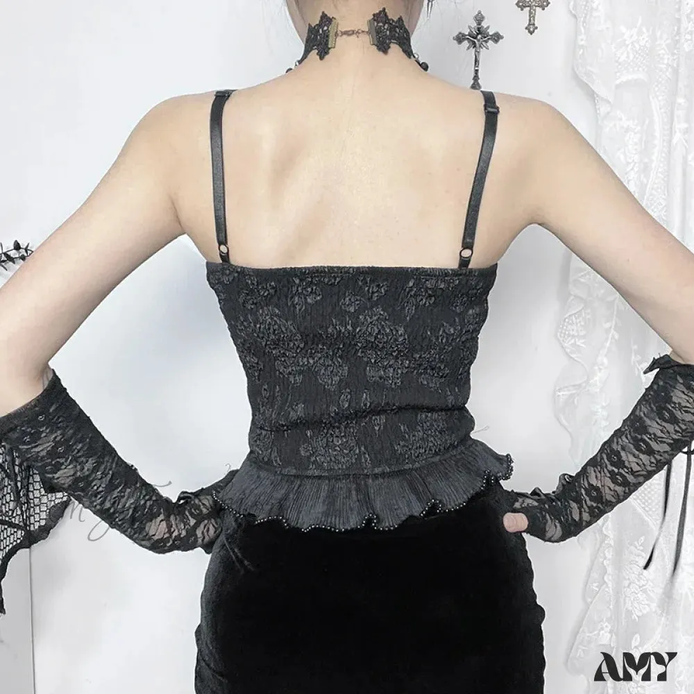 Retro Jacquard Sexy Grunge Backless E-Girl Party Clubwear Pendant Crop Top