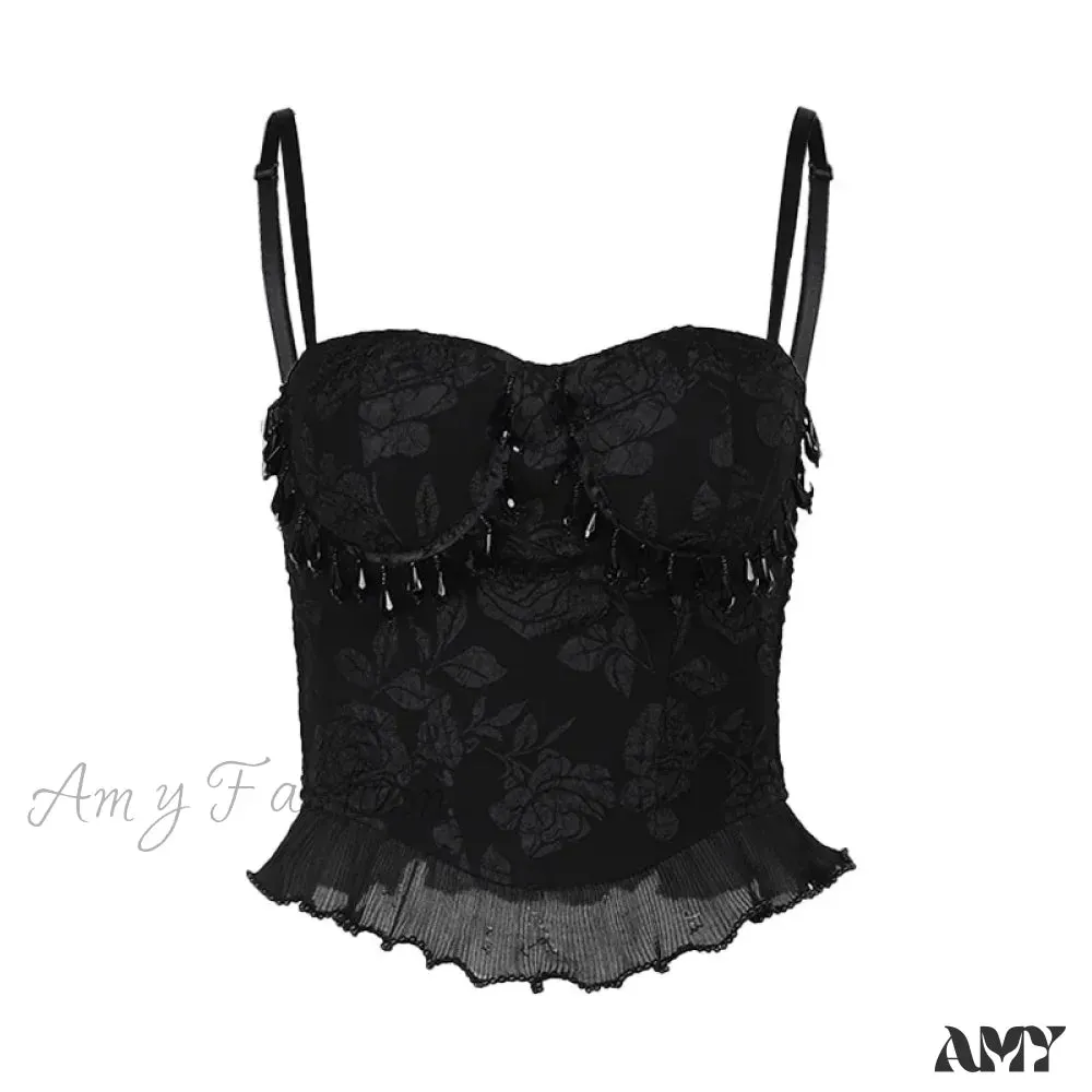 Retro Jacquard Sexy Grunge Backless E-Girl Party Clubwear Pendant Crop Top