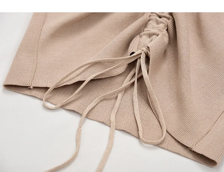 Sexy Lace Up Drawstring Ruched Crop Top Stretch Sleeveless V Neck Slim knitted