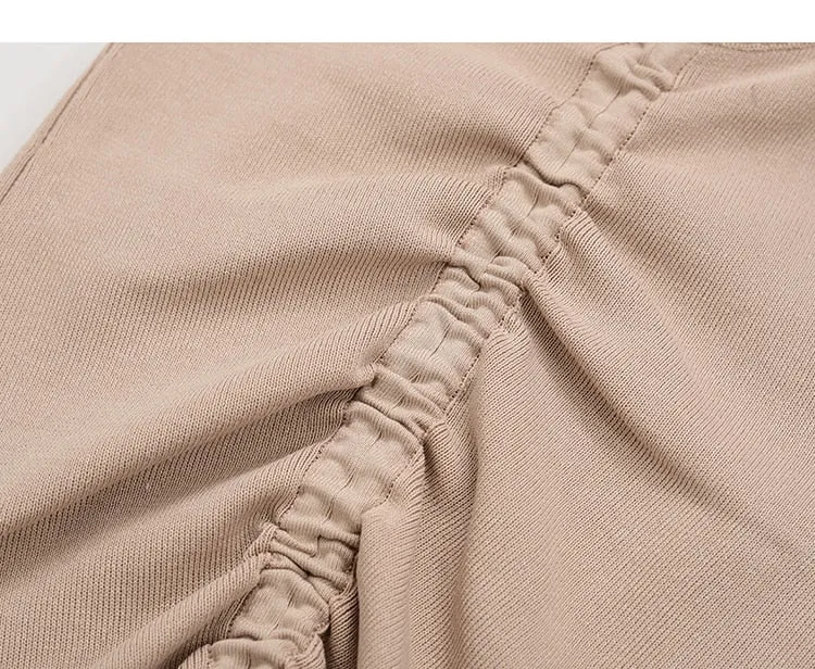 Sexy Lace Up Drawstring Ruched Crop Top Stretch Sleeveless V Neck Slim knitted