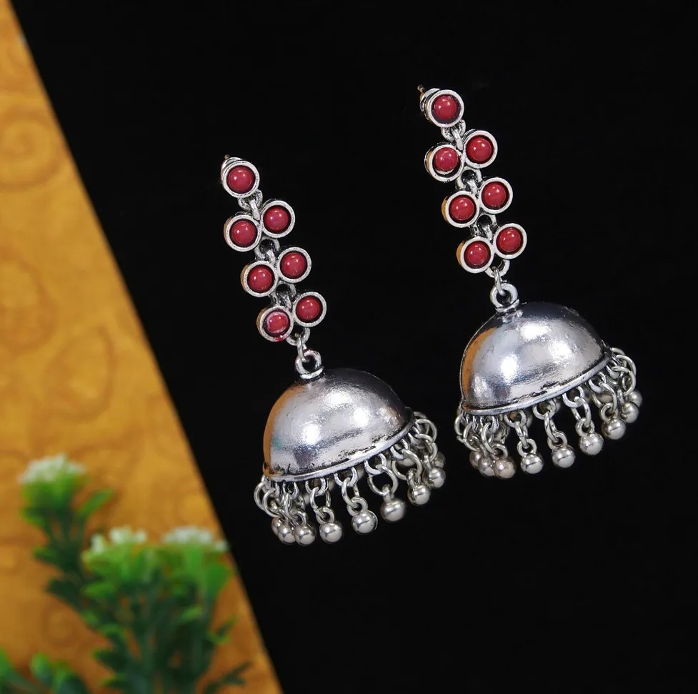 Silver Plated Multi Coloured Long Jhumki Earring